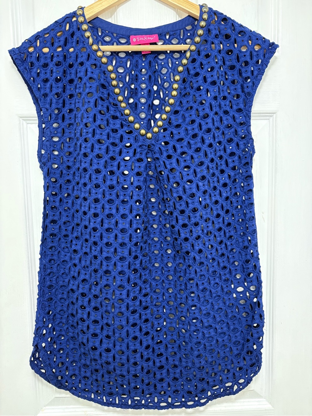 Lilly Pulitzer Blue Eyelet Beaded Swim Coverup Tunic S